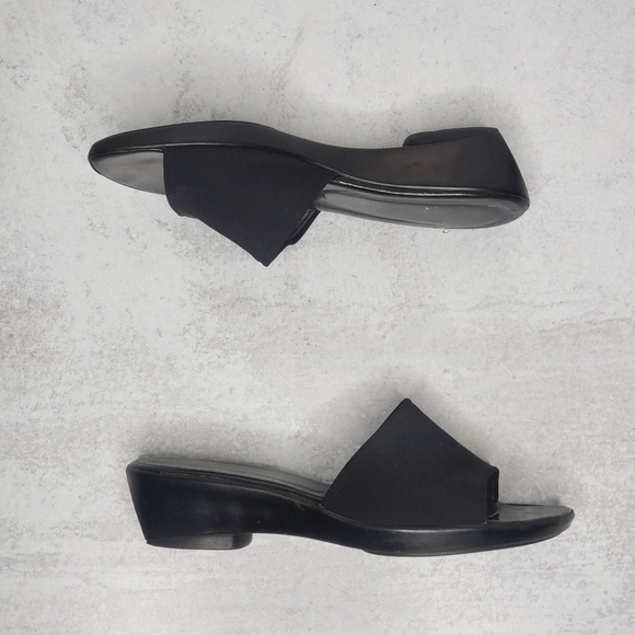 Stuart Weitzman Black Square Slide Wedge Sandals